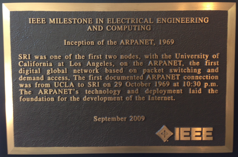 IEEE Milestone bronze plaque commemorating the inception of ARPANET, dedicated September 2009 at SRI International